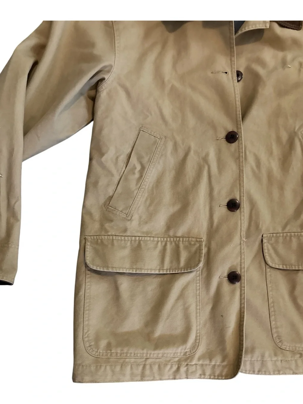 L.L. Bean Women’s Tan Cotton Field Chore Barn Jacket with Corduroy Collar L